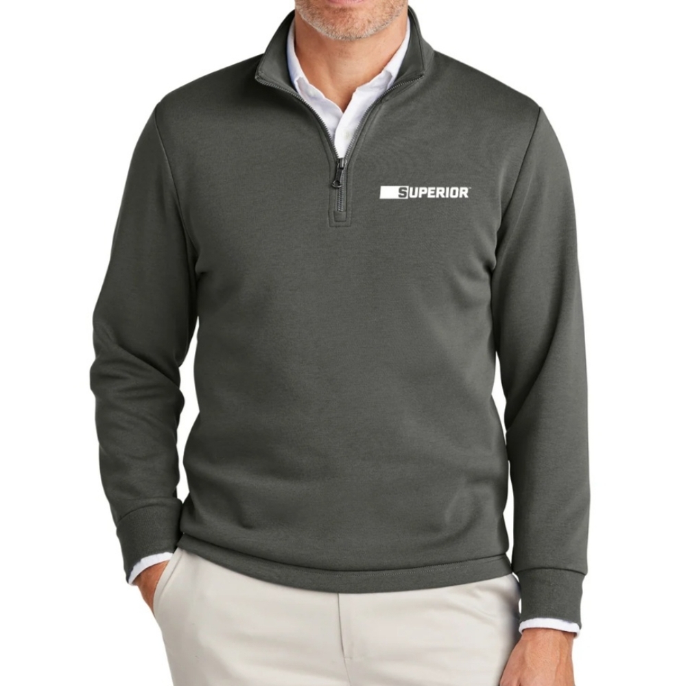 Brooks Brothers Sweatshirt Men's 2XL Dark Grey Double Knit Cotton 1/4 Zip Logo